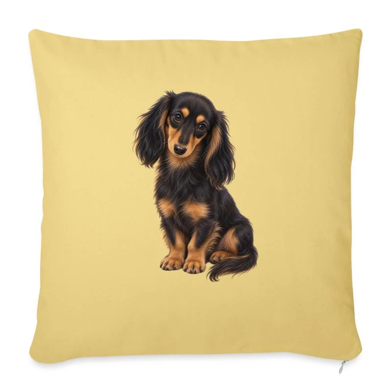 Teckel noir et feu sur Housse de coussin 45 × 45 cm · jaune délavé