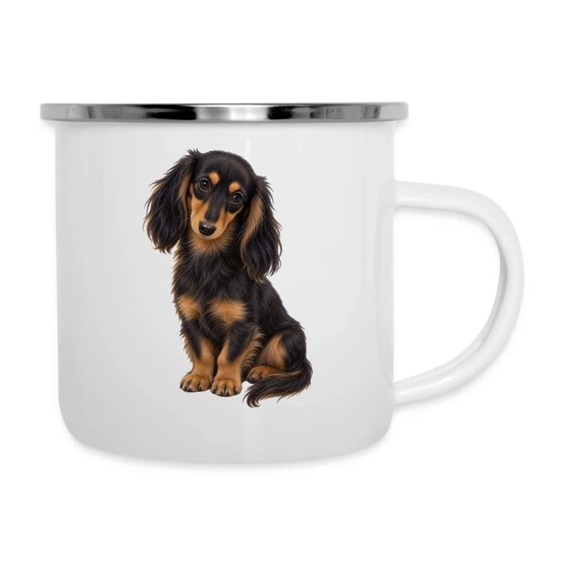 Teckel noir et feu sur Tasse émaillée · blanc