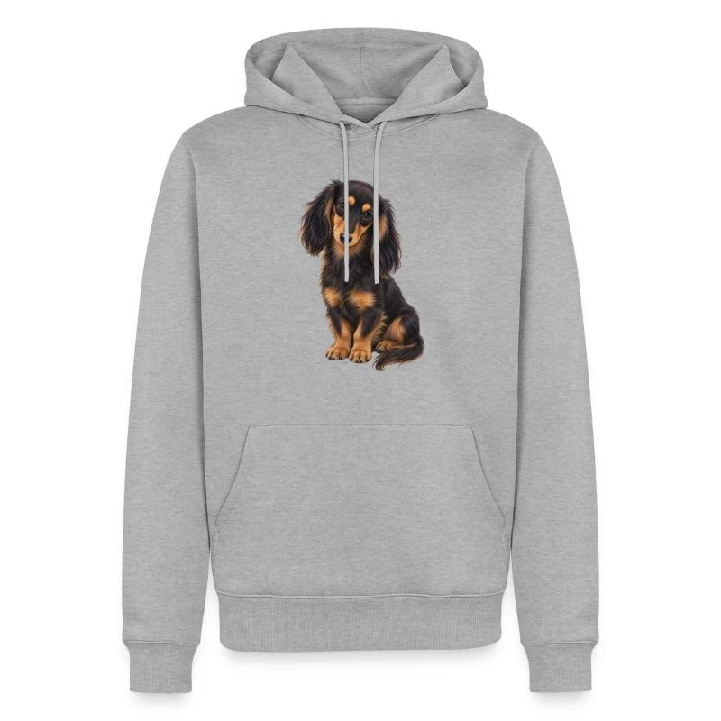 Teckel noir et feu sur Sweat à capuche Premium bio Homme · gris chiné