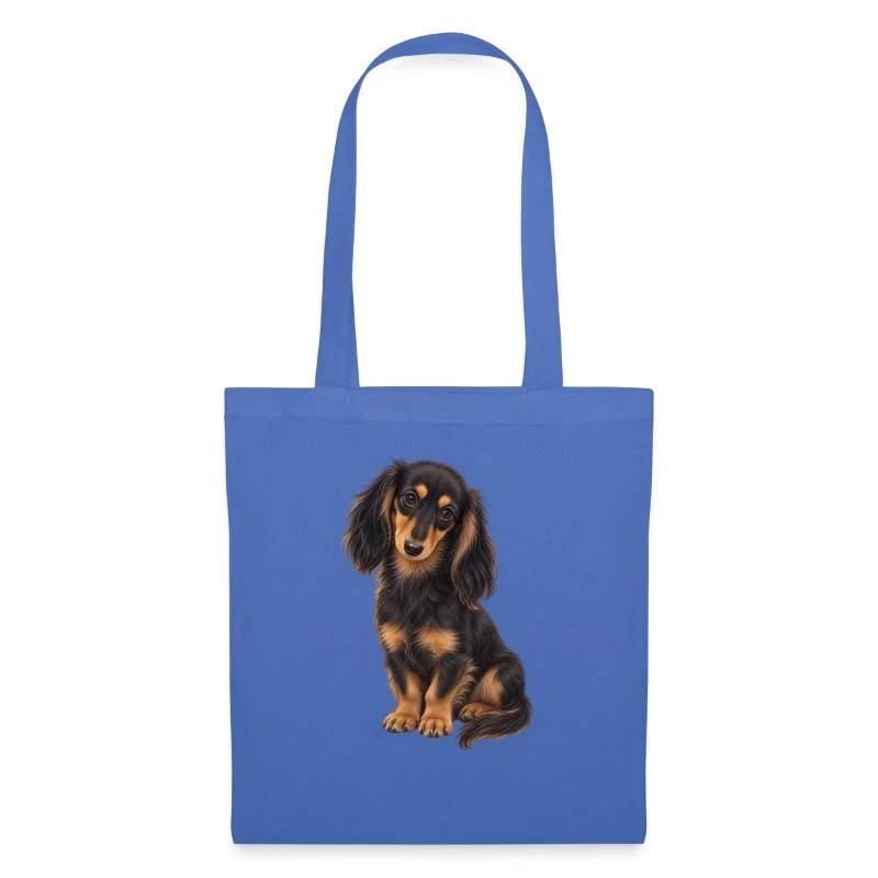 Teckel noir et feu sur Sac en tissu · bleu pâle
