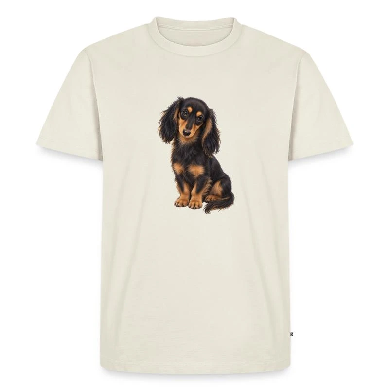 Teckel noir et feu sur T-shirt Premium bio Homme · blanc cassé