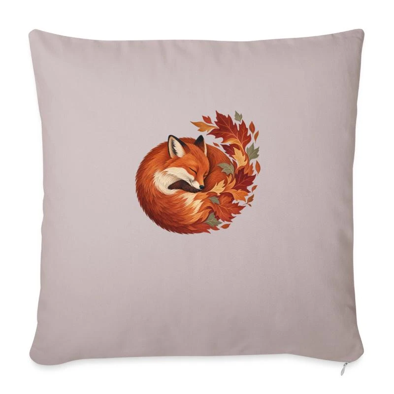 Renard endormi aux feuilles d’automne sur Housse de coussin décorative 45 x 45 cm · taupe clair