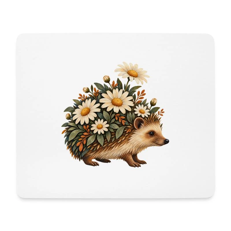Hérisson printanier aux marguerites sur Tapis de souris (format paysage) · blanc