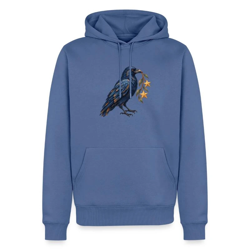 Corbeau collectionneur d’étoiles sur Sweat à capuche Premium bio Homme · bleu pigeon