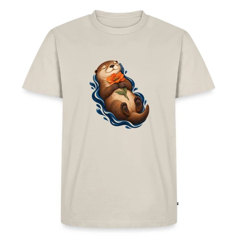 Loutre contemplative à la fleur orangée sur T-shirt Premium bio Homme · beige