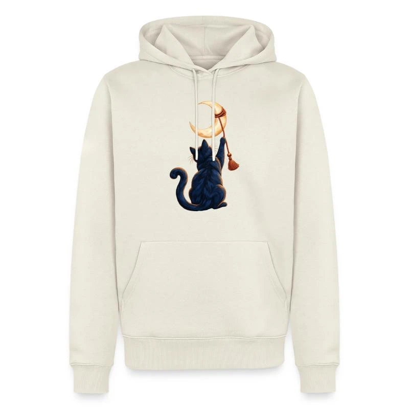 Chat décrocheur de lune sur Sweat à capuche Premium bio Homme · blanc cassé