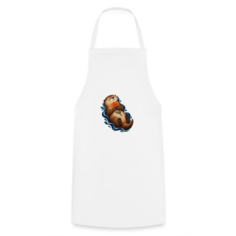 Loutre contemplative à la fleur orangée sur Tablier de cuisine · blanc