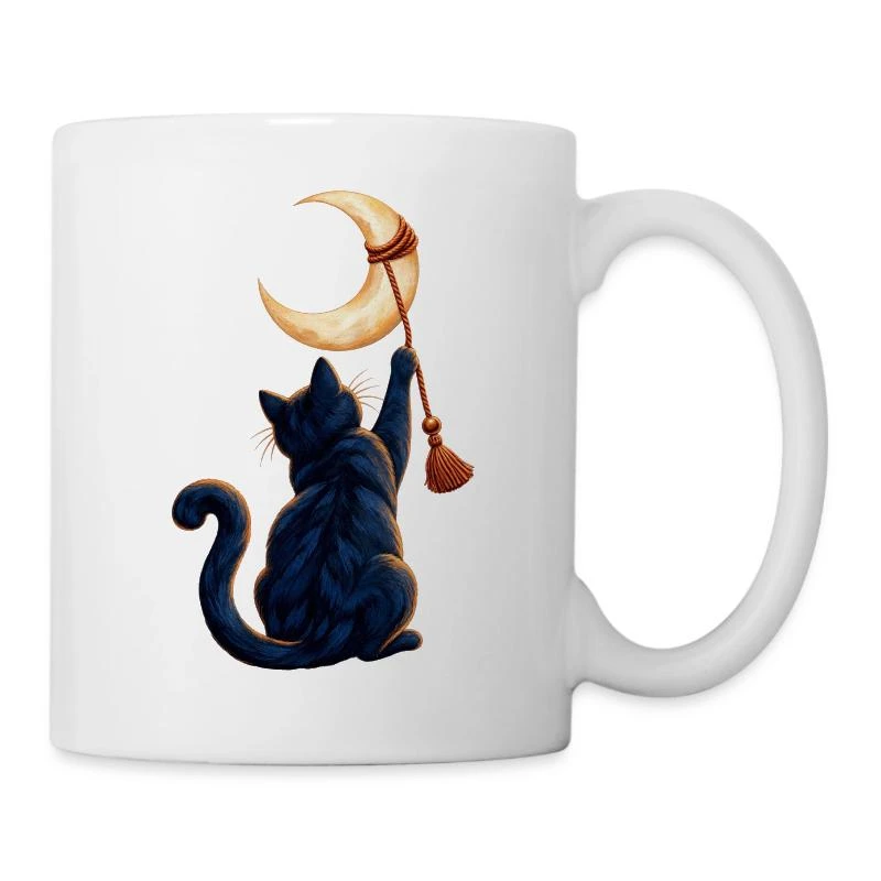 Chat décrocheur de lune sur Mug en céramique · blanc