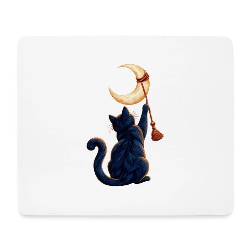 Chat décrocheur de lune sur Tapis de souris (format paysage) · blanc