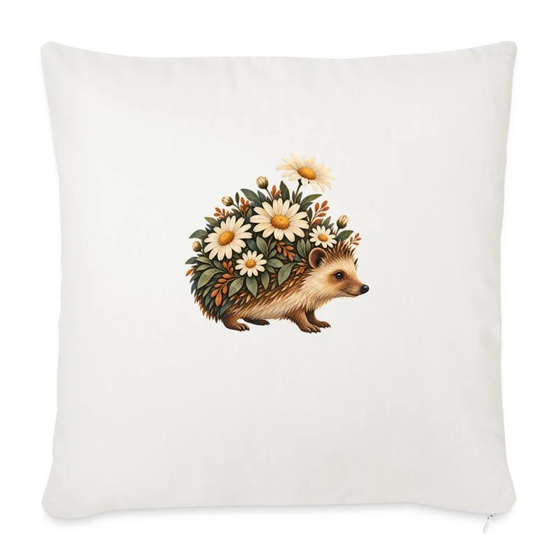 Hérisson printanier aux marguerites sur Housse de coussin décorative 45 x 45 cm · blanc nature