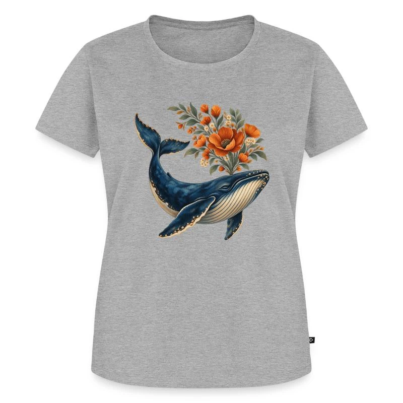 Baleine fleuriste au bouquet orangé sur T-shirt Premium bio Femme · gris chiné