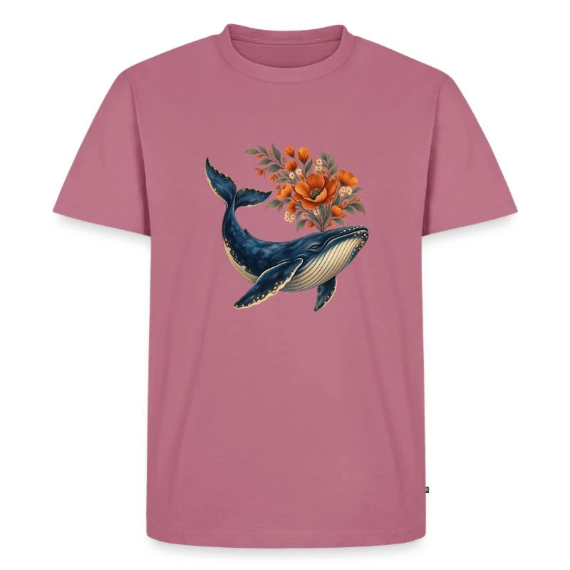 Baleine fleuriste au bouquet orangé sur T-shirt Premium bio Homme · mauve