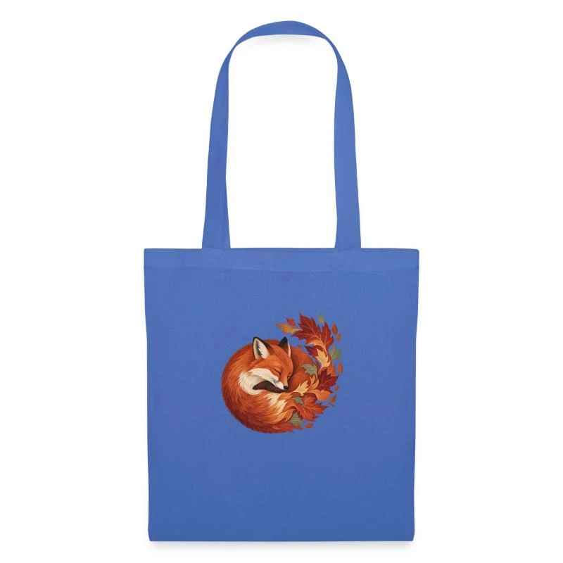 Renard endormi aux feuilles d’automne sur Sac en tissu · bleu pâle