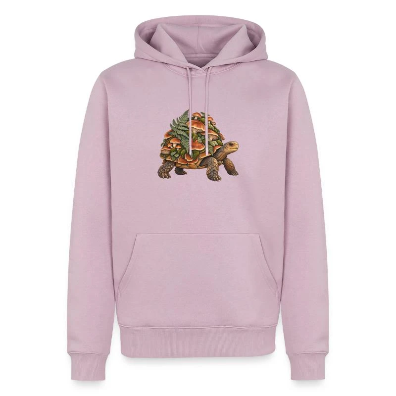 Tortue des sous-bois aux champignons sur Sweat à capuche Premium bio Homme · rose poudré