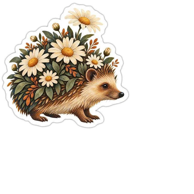Hérisson printanier aux marguerites sur Sticker — taille M · blanc mat