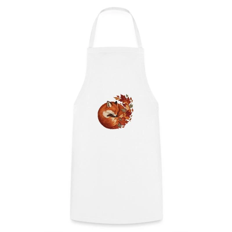 Renard endormi aux feuilles d’automne sur Tablier de cuisine · blanc
