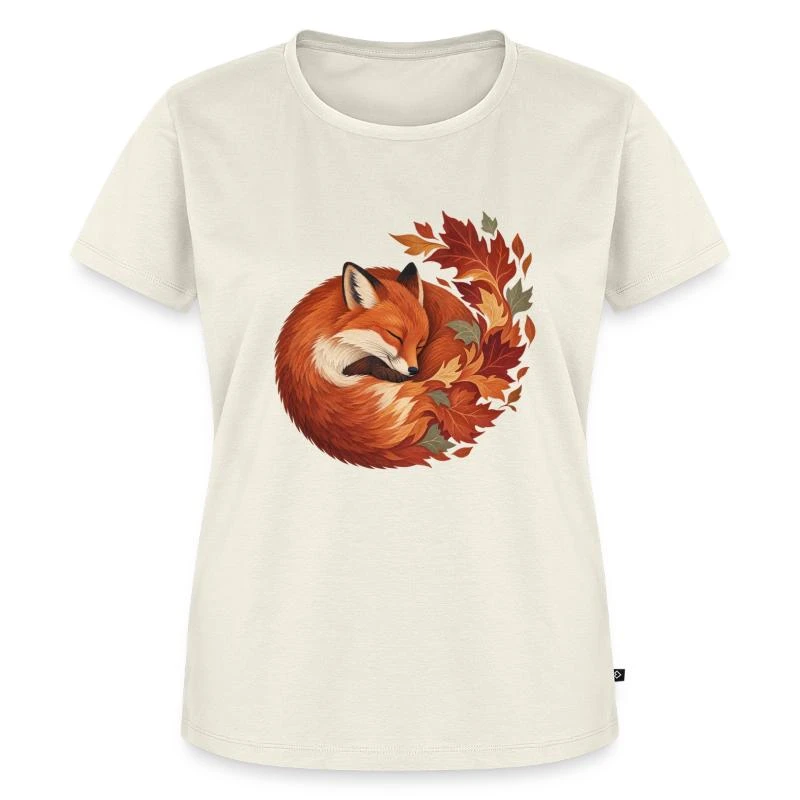 Renard endormi aux feuilles d’automne sur T-shirt Premium bio Femme · blanc cassé