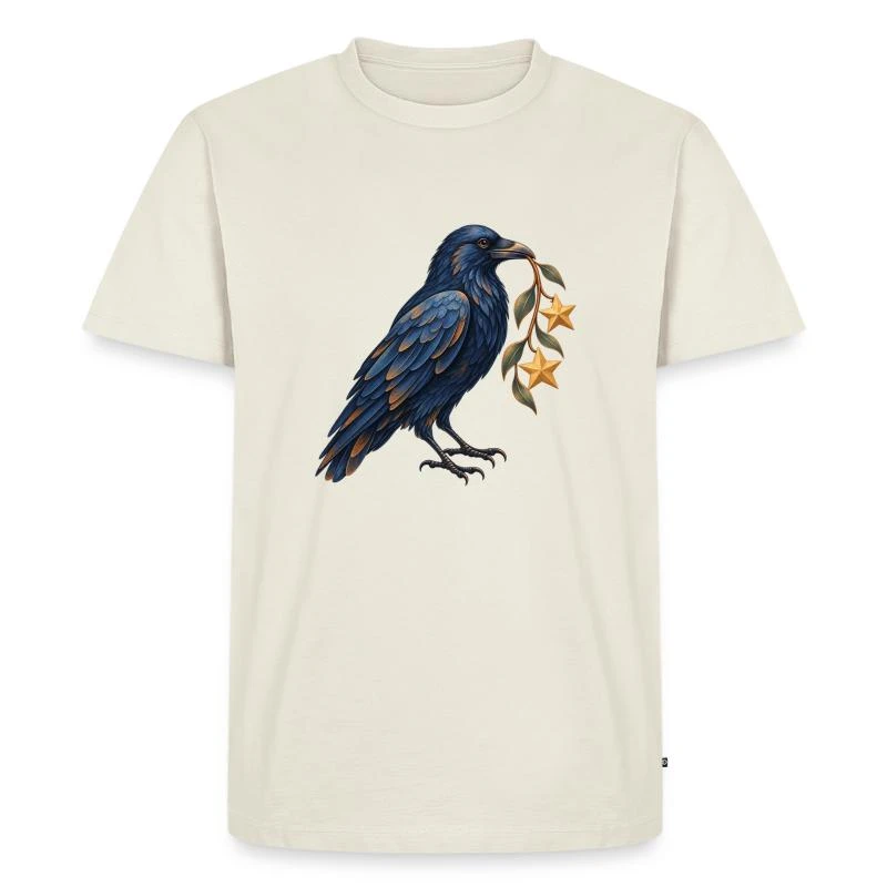 Corbeau collectionneur d’étoiles sur T-shirt Premium bio Homme · blanc cassé