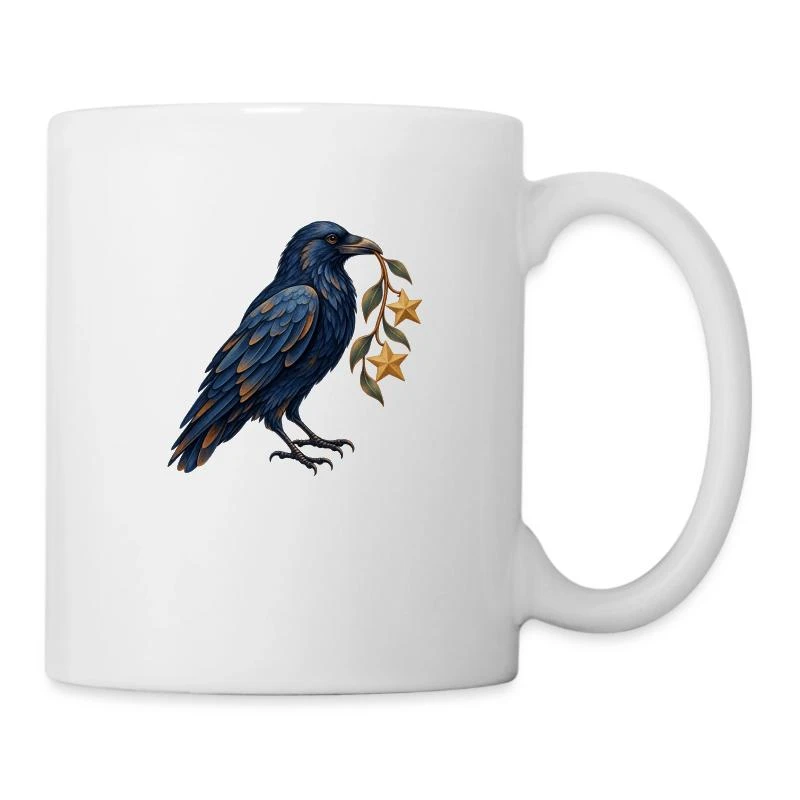 Corbeau collectionneur d’étoiles sur Mug en céramique · blanc