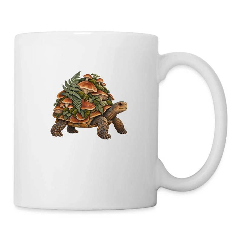 Tortue des sous-bois aux champignons sur Mug en céramique · blanc
