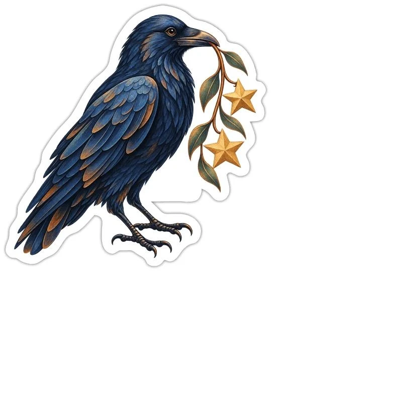 Corbeau collectionneur d’étoiles sur Sticker — taille M · blanc mat