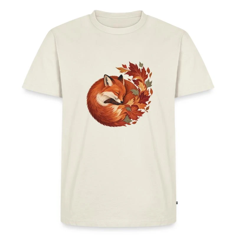 Renard endormi aux feuilles d’automne sur T-shirt Premium bio Homme · blanc cassé