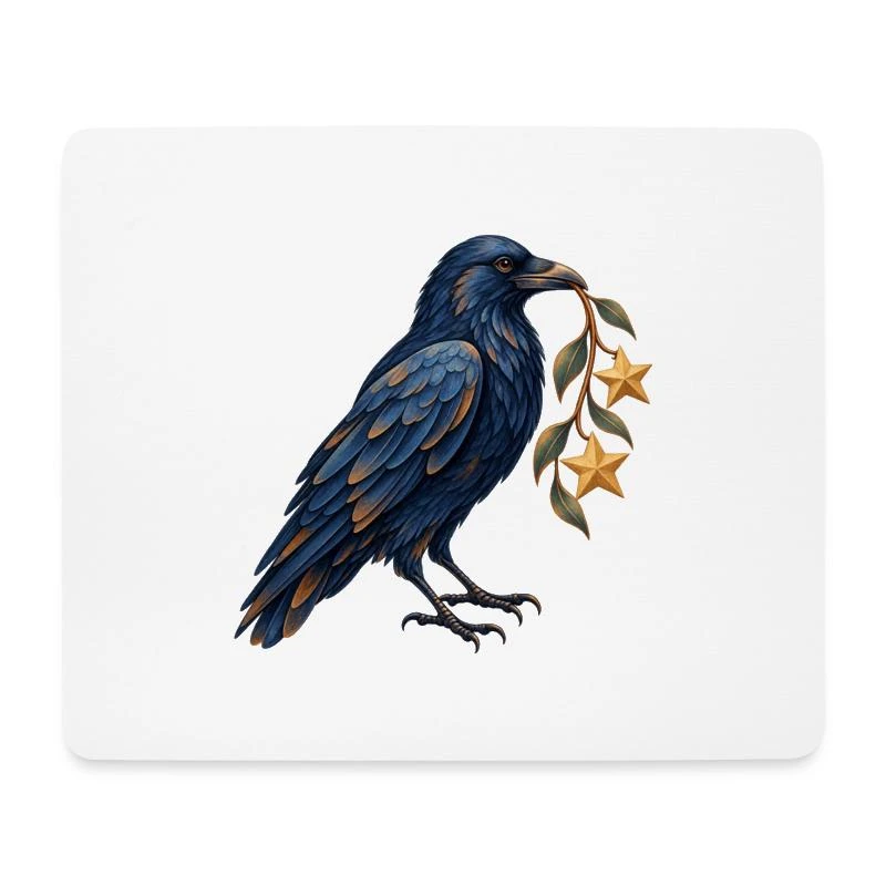 Corbeau collectionneur d’étoiles sur Tapis de souris (format paysage) · blanc