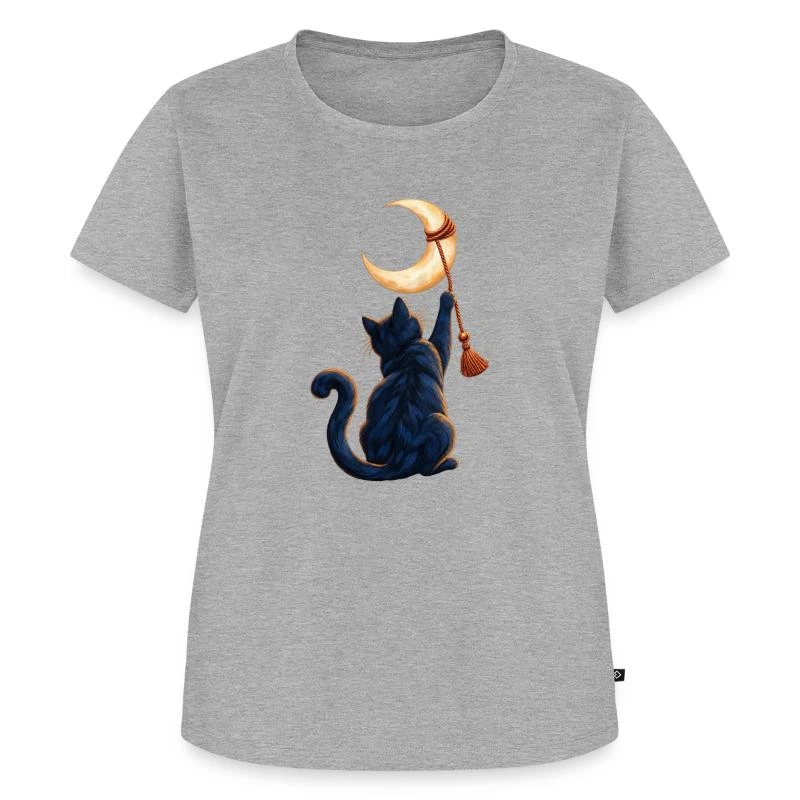 Chat décrocheur de lune sur T-shirt Premium bio Femme · gris chiné