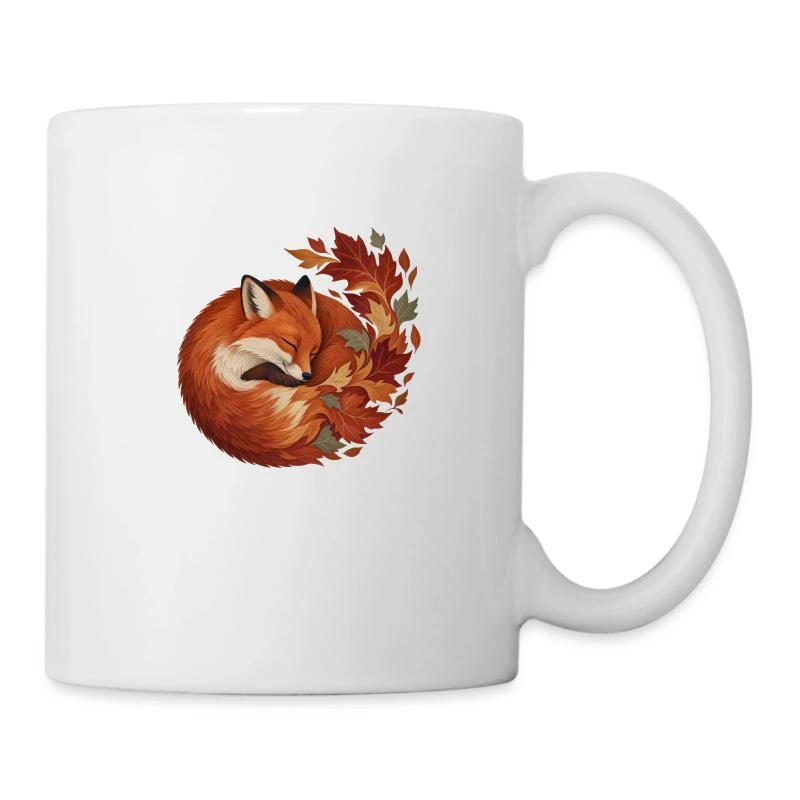 Renard endormi aux feuilles d’automne sur Mug en céramique · blanc