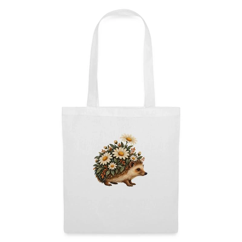 Hérisson printanier aux marguerites sur Sac en tissu · blanc