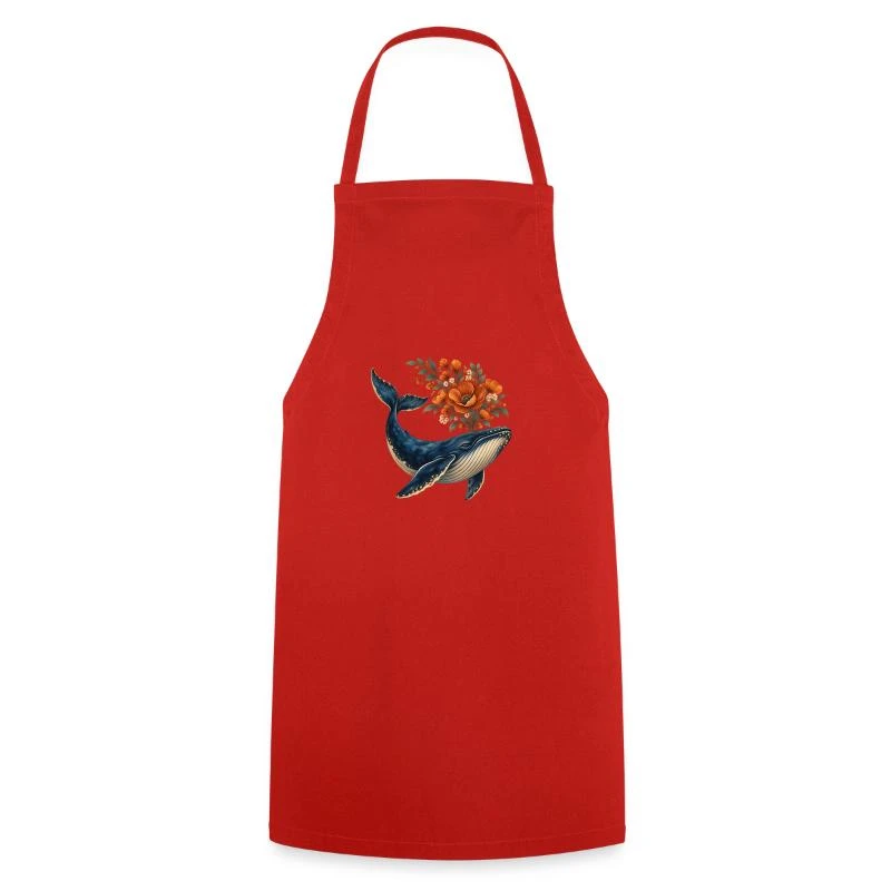 Baleine fleuriste au bouquet orangé sur Tablier de cuisine · rouge