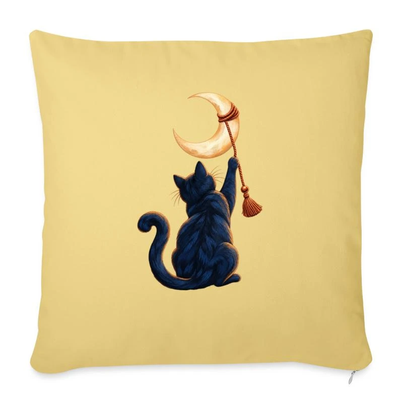 Chat décrocheur de lune sur Housse de coussin décorative 45 x 45 cm · jaune délavé