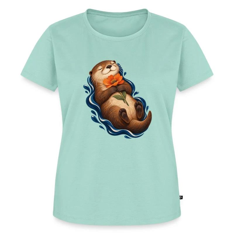 Loutre contemplative à la fleur orangée sur T-shirt Premium bio Femme · menthe