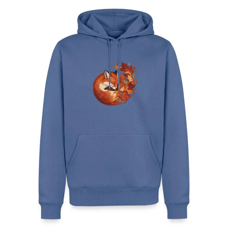 Renard endormi aux feuilles d’automne sur Sweat à capuche Premium bio Homme · bleu pigeon