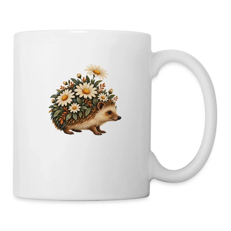 Hérisson printanier aux marguerites sur Mug en céramique · blanc