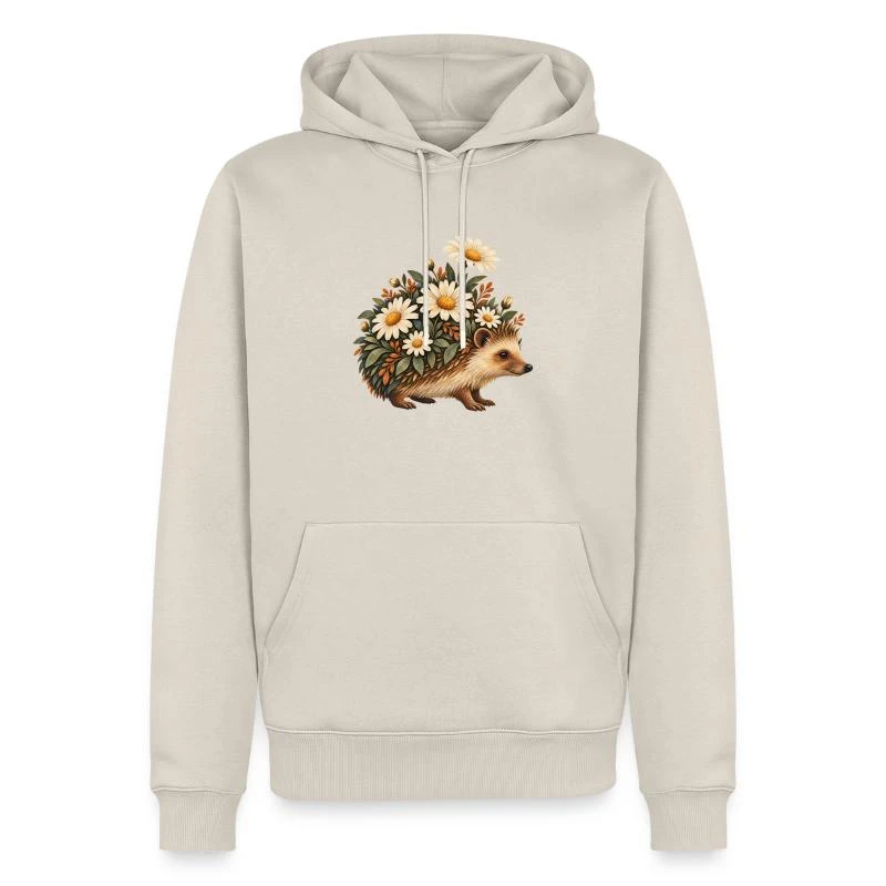 Hérisson printanier aux marguerites sur Sweat à capuche Premium bio Homme · beige