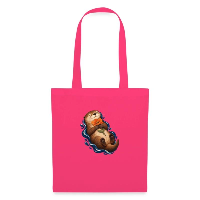 Loutre contemplative à la fleur orangée sur Sac en tissu · rose azalée