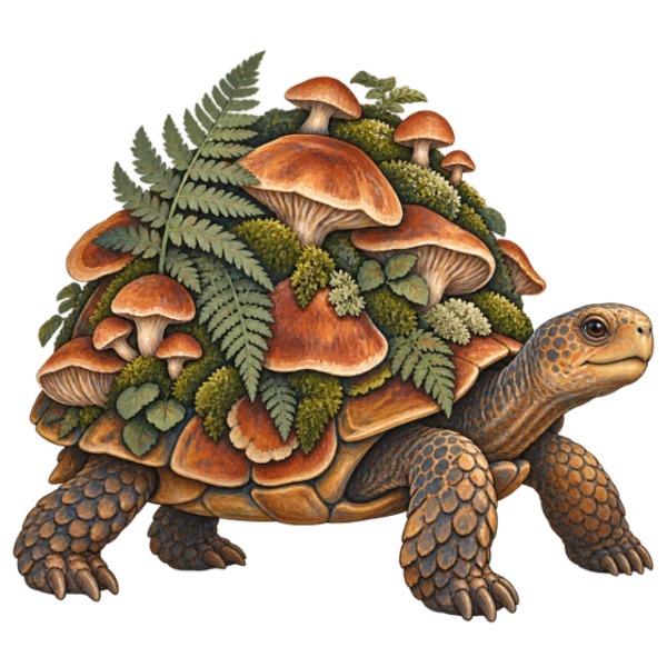 Tortue des sous-bois aux champignons