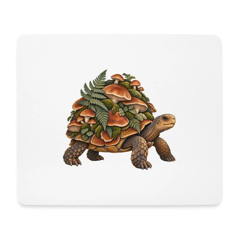 Tortue des sous-bois aux champignons sur Tapis de souris (format paysage) · blanc