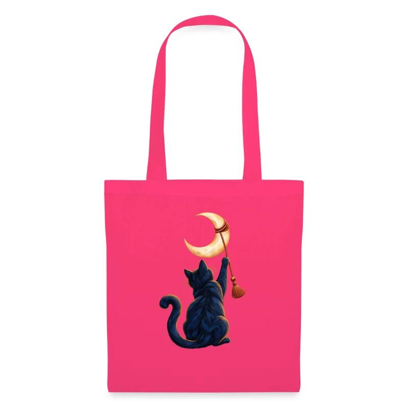 Chat décrocheur de lune sur Sac en tissu · rose azalée