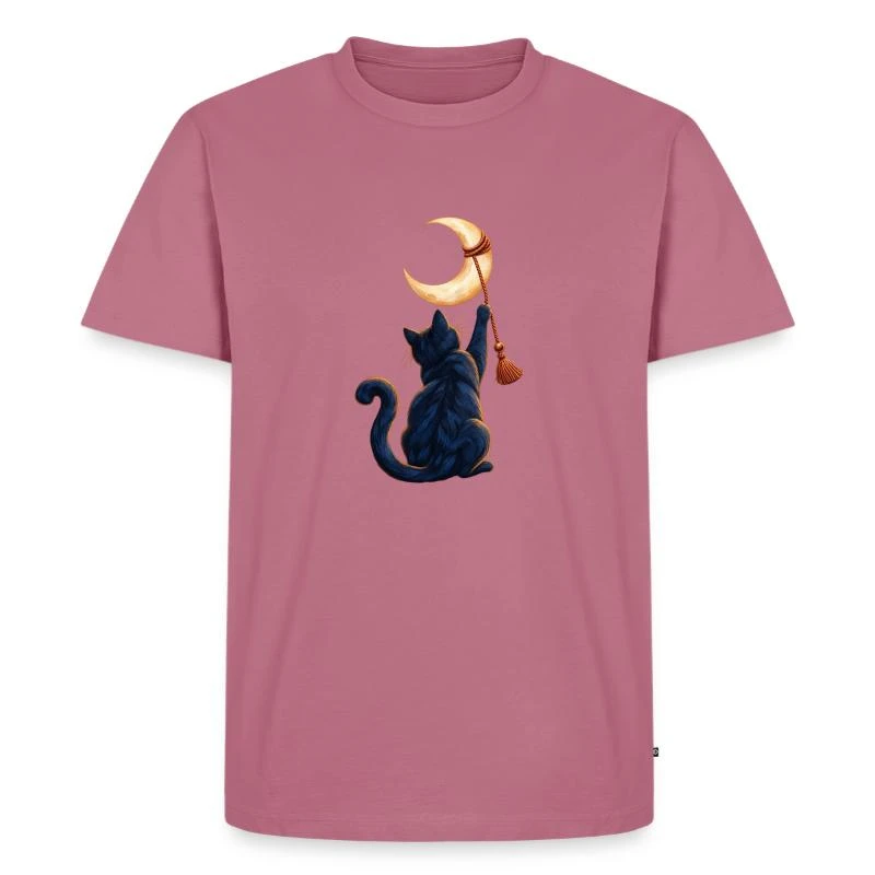 Chat décrocheur de lune sur T-shirt Premium bio Homme · mauve