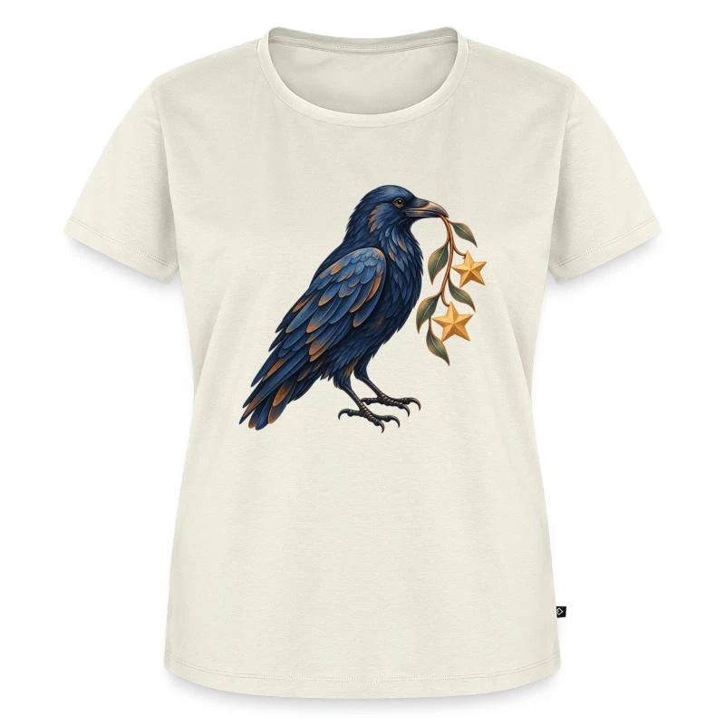 Corbeau collectionneur d’étoiles sur T-shirt Premium bio Femme · blanc cassé