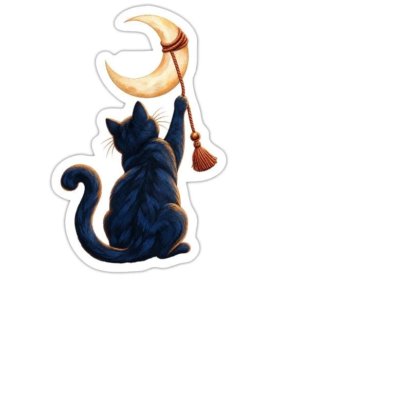 Chat décrocheur de lune sur Sticker — taille M · blanc mat