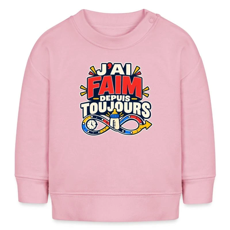 J’ai faim depuis toujours sur Sweat bébé bio Stanley/Stella · rose pâle