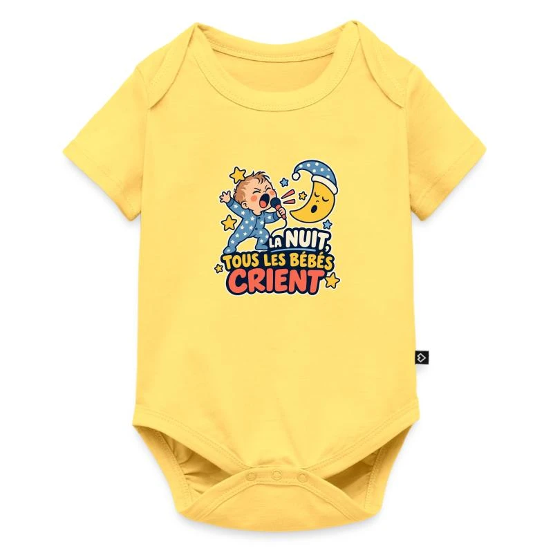 La nuit, tous les bébés crient sur Body à manches courtes Premium Bébé · jaune pastel