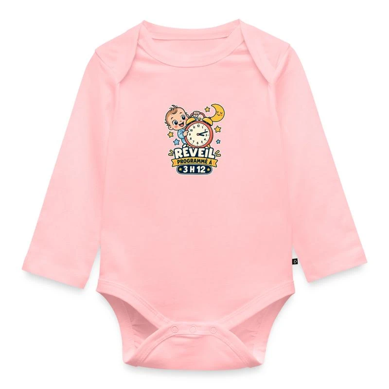 Réveil programmé à 3 h 12 sur Body Bébé bio manches longues · rose