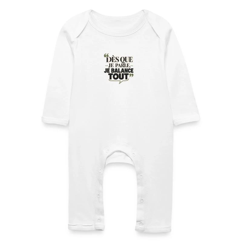 Dès que je parle, je balance tout sur Grenouillère bio Bébé · blanc