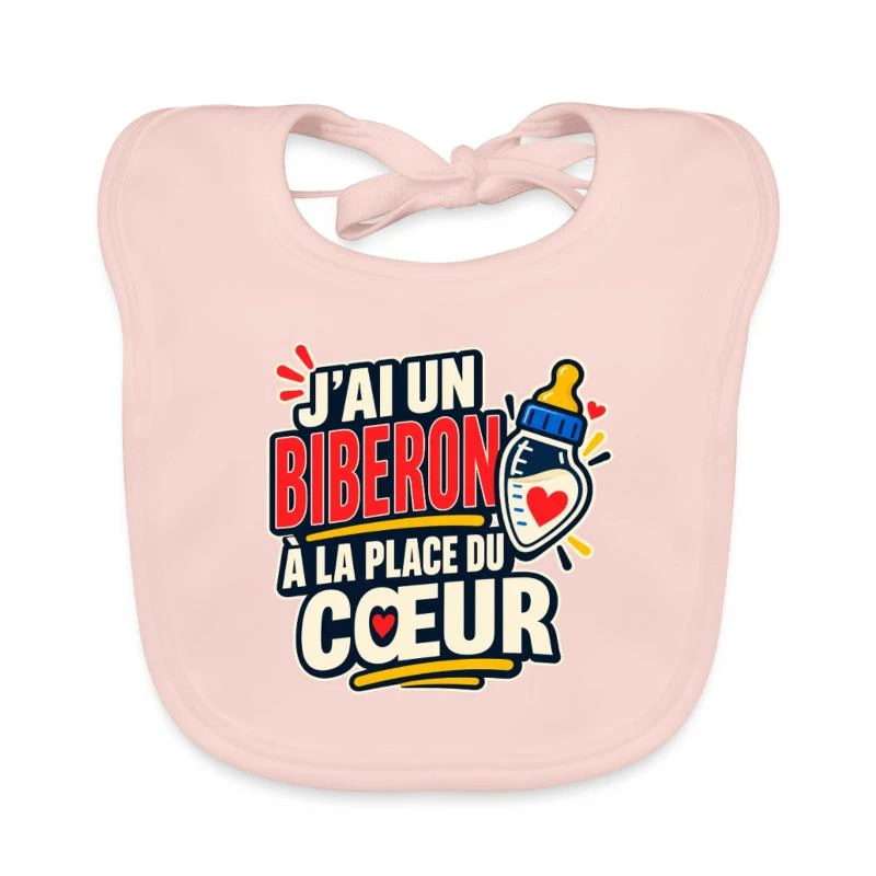 Un biberon à la place du cœur sur Bavoir bio Bébé · rose