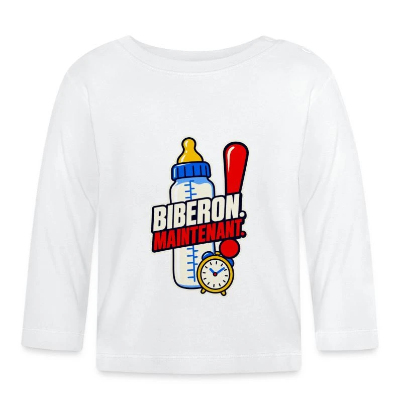 Biberon. Maintenant. sur T-shirt manches longues bio Bébé · blanc