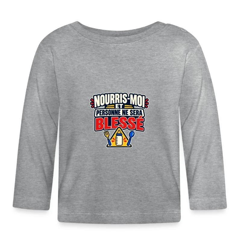Nourris-moi et personne ne sera blessé sur T-shirt manches longues bio Bébé · gris chiné